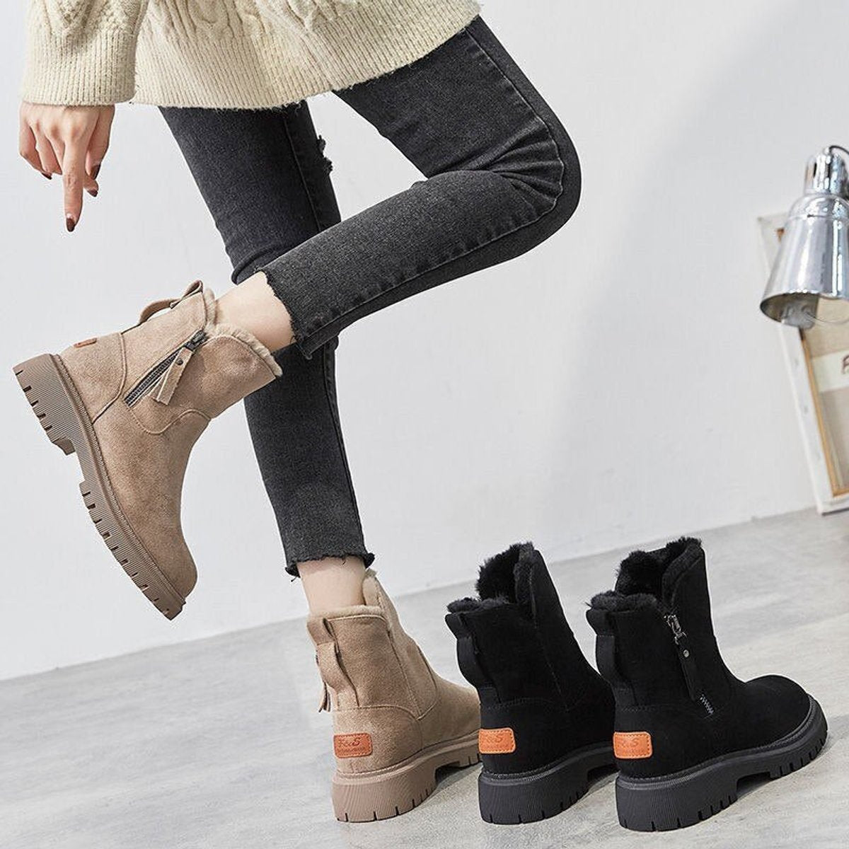 Livia | Kuschelige Wildleder Slip-On Winterstiefeletten