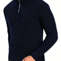 Bastian | Herren-Rippstrickpullover mit Viertelreißverschluss