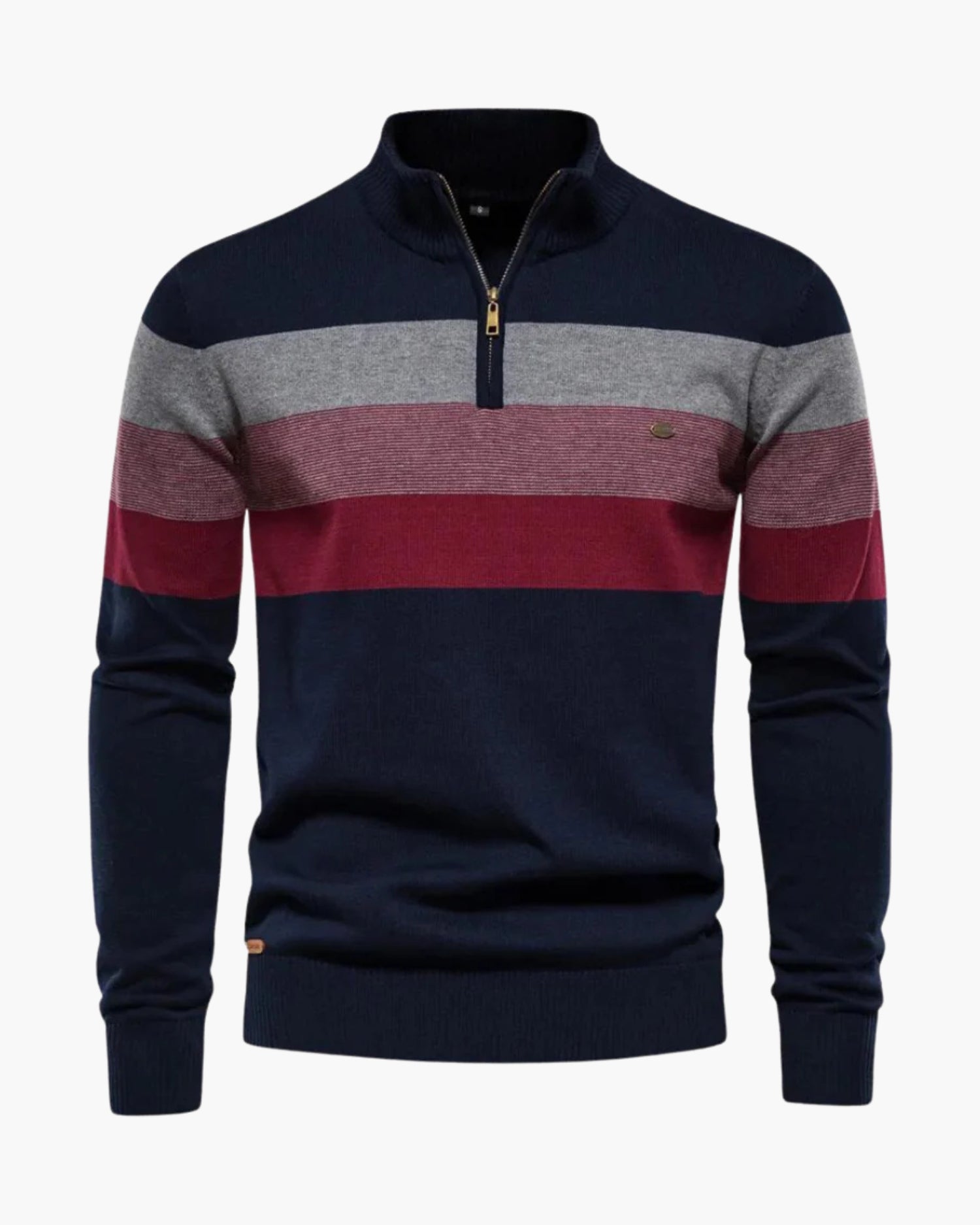 Halbzip Troyer Gestreifter Strickpullover mit Rippenkragen