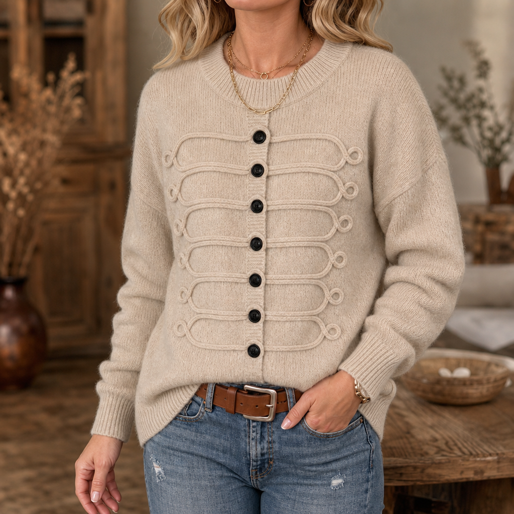 Braidenne | Knit Sweater met Gevlochten Koord en Knopen