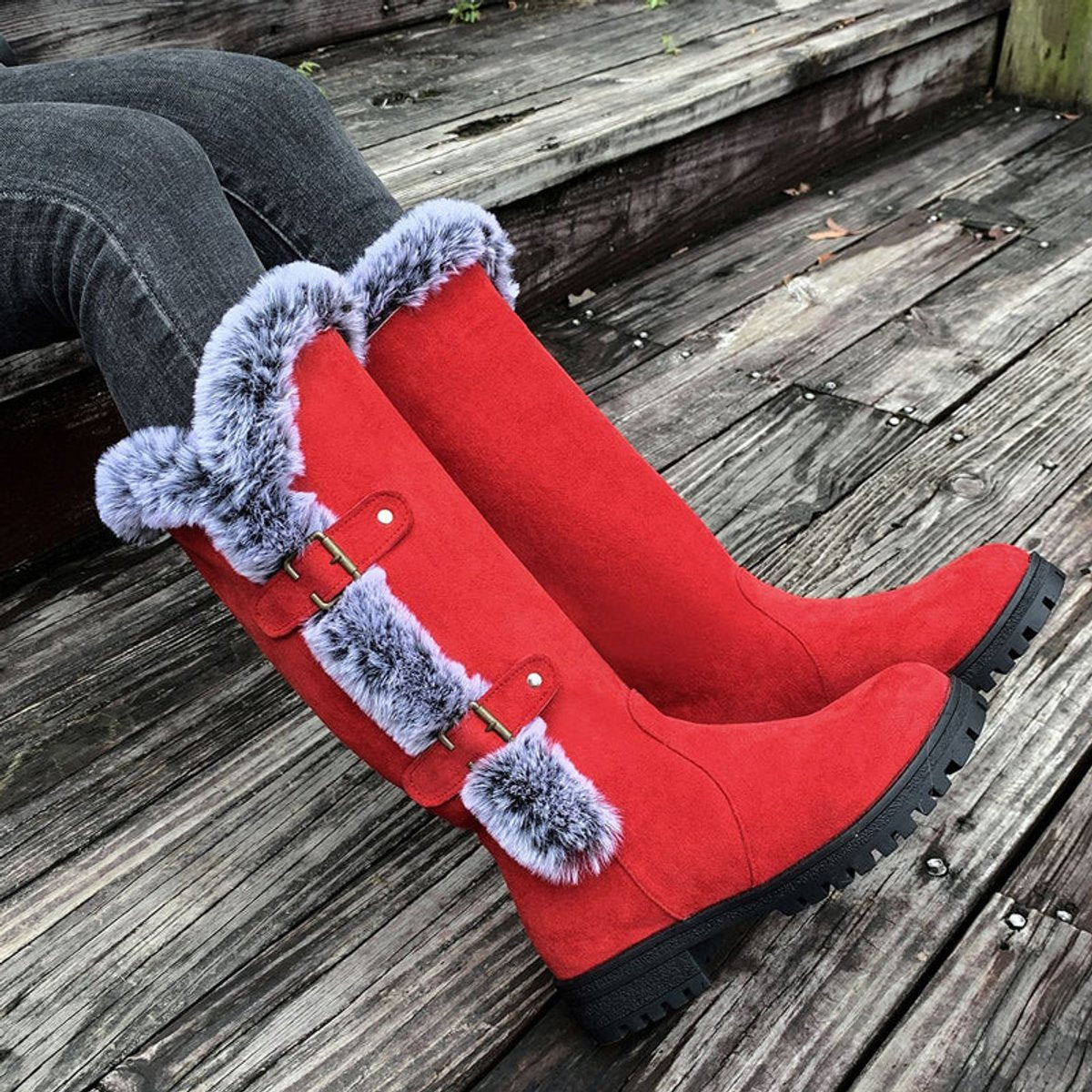 Fiona | Stilvolle und warme kniehohe Kunstwildleder Stiefel