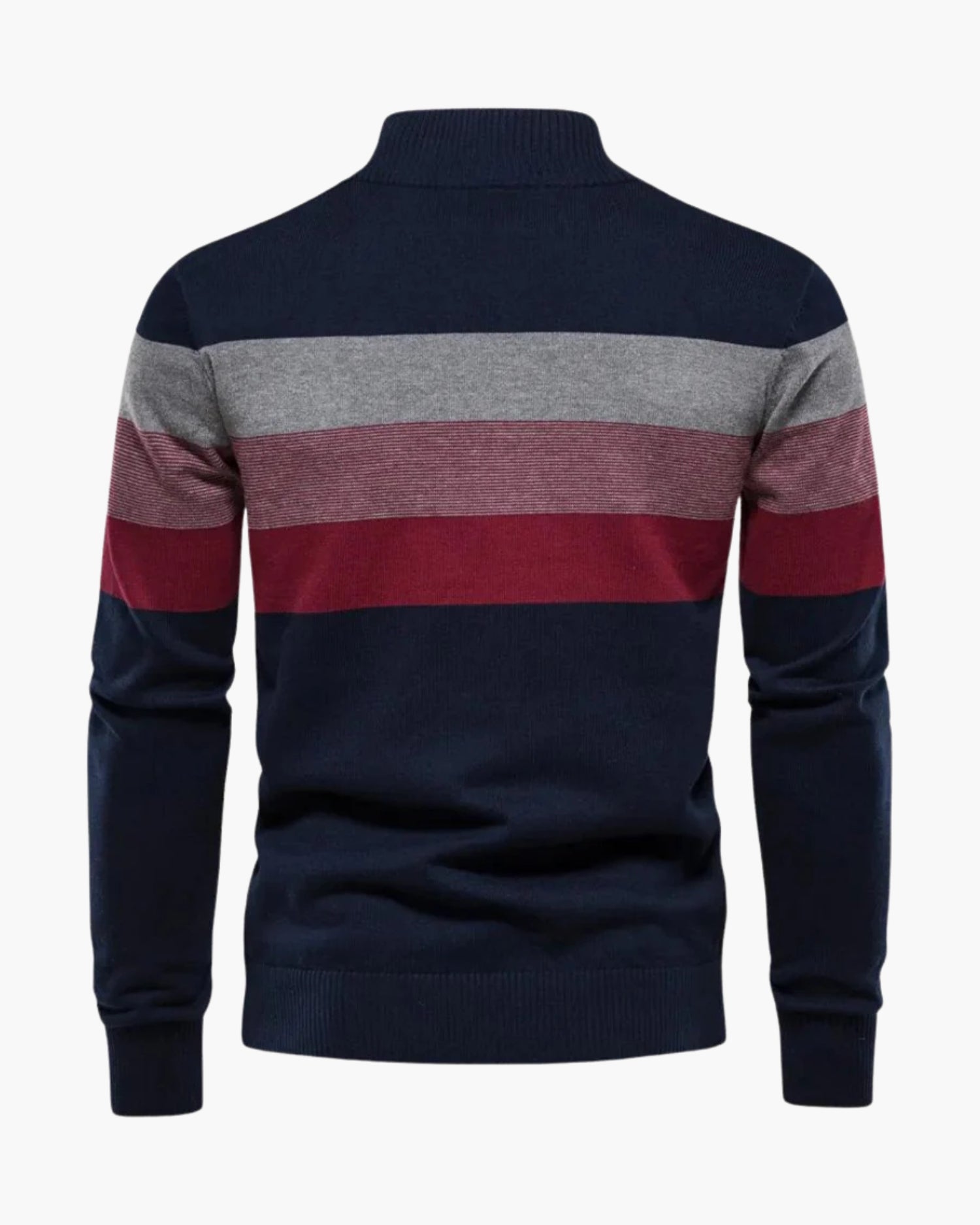 Halbzip Troyer Gestreifter Strickpullover mit Rippenkragen