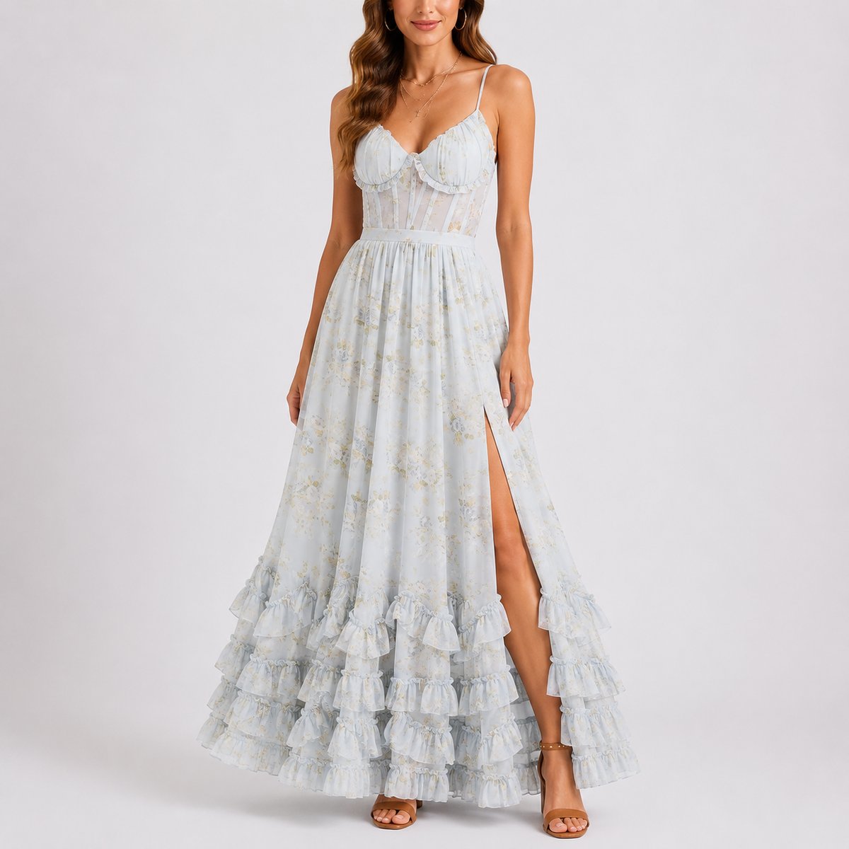 Sandra | Elegantes und Stilvoll florales Herbsthochzeits Maxikleid
