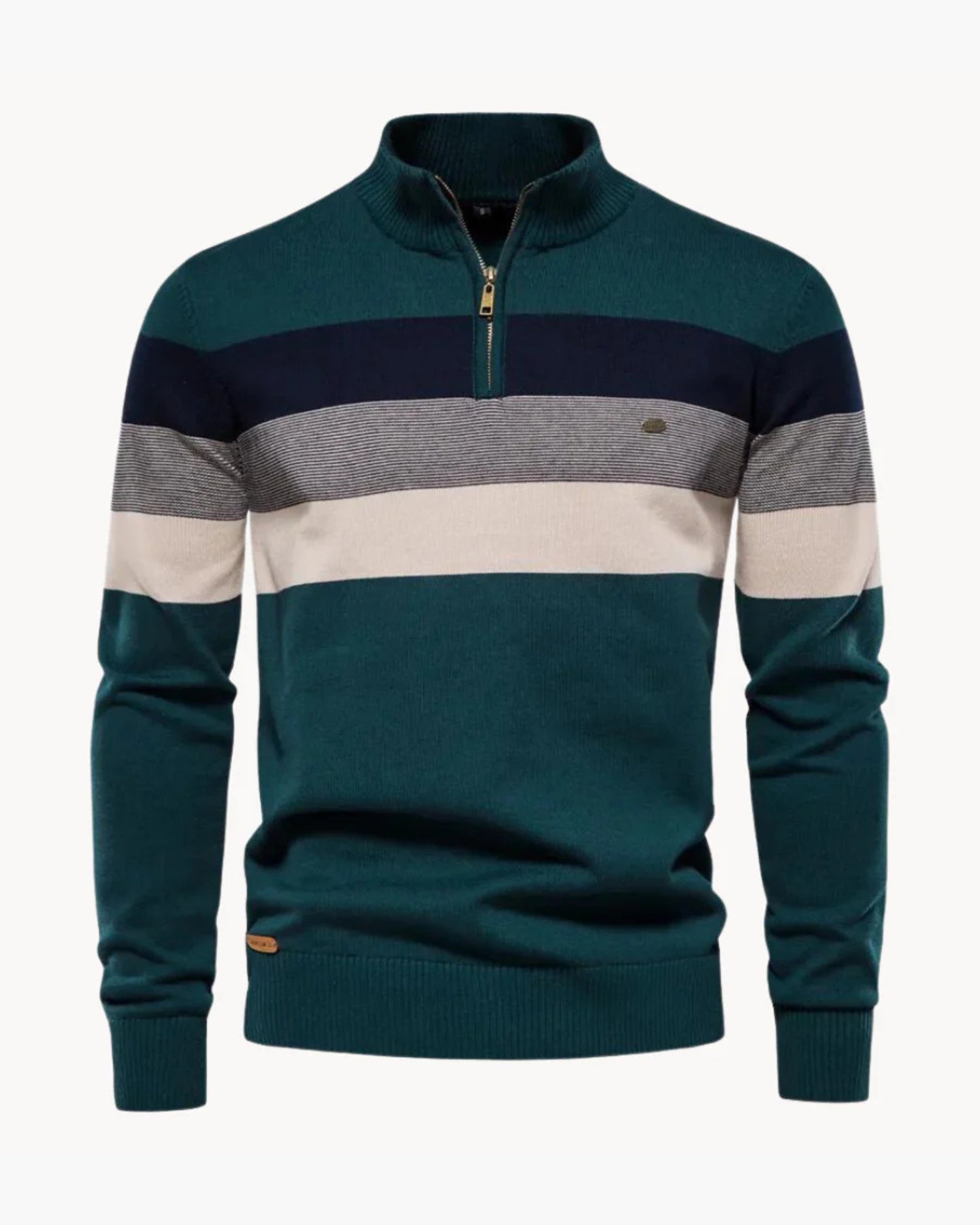 Halbzip Troyer Gestreifter Strickpullover mit Rippenkragen