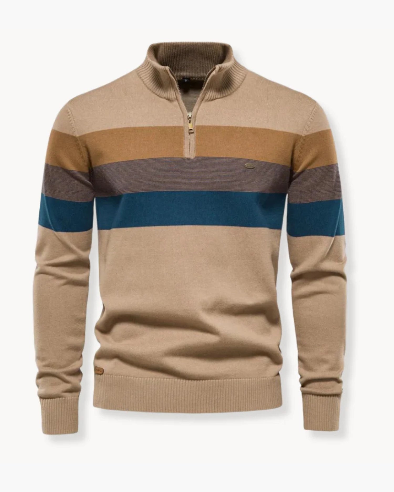 Halbzip Troyer Gestreifter Strickpullover mit Rippenkragen