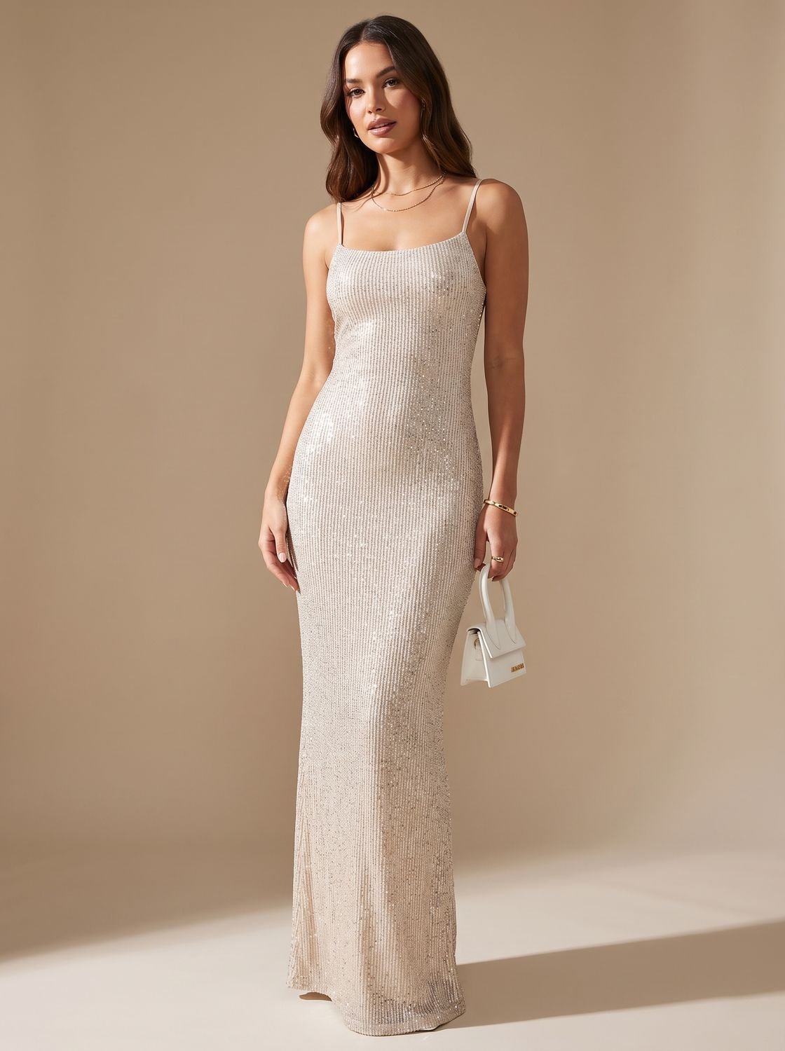 Grace | Bodycon Maxi Kleid – Glitzer Spaghetti-Träger für Damen