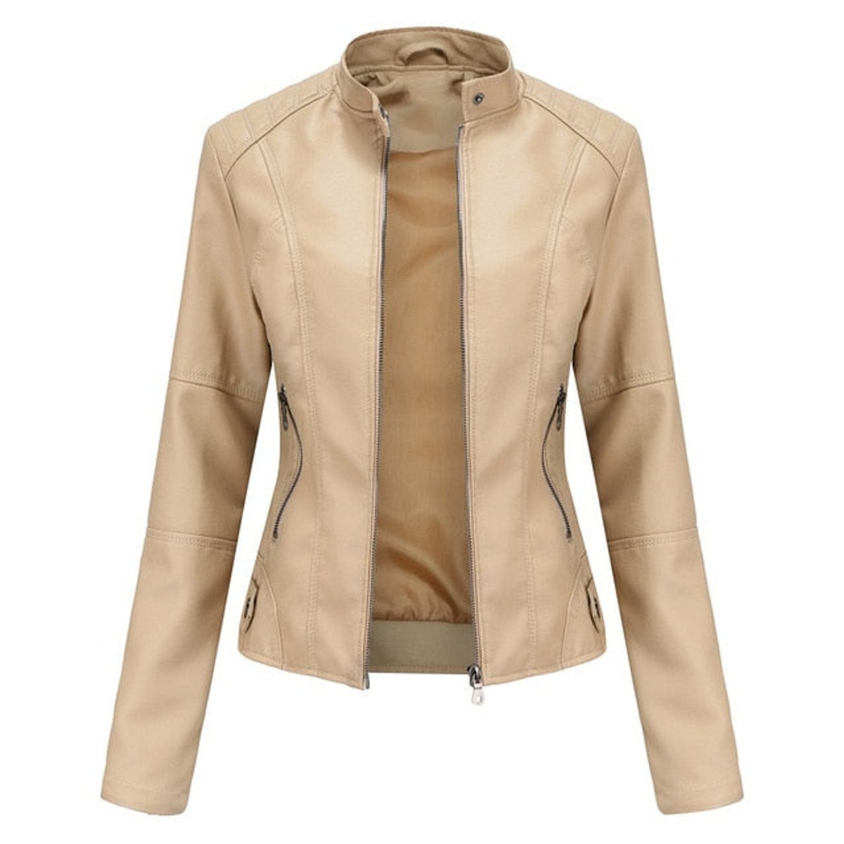 Florence | Cropped Faux Leather Jacket – Stylish Zip-Up for Women