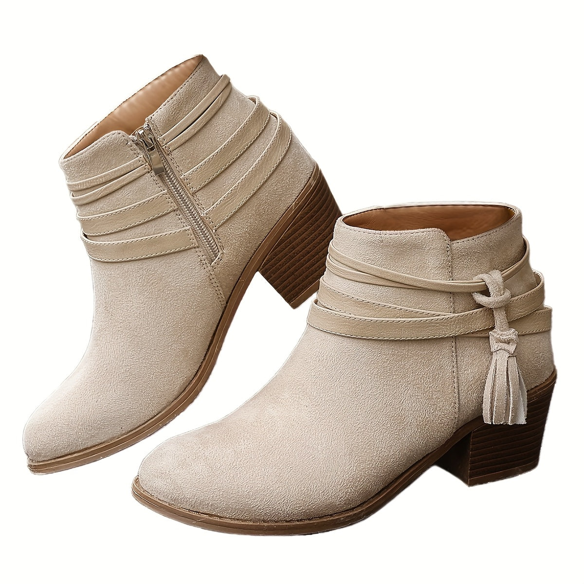 Lena | Charaktervolle Stiefeletten mit Quastenriemen und Blockabsatz