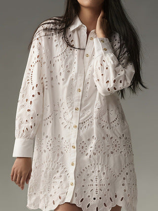 Johanna | Bequemes und elegantes Lochmuster Tunika Hemd