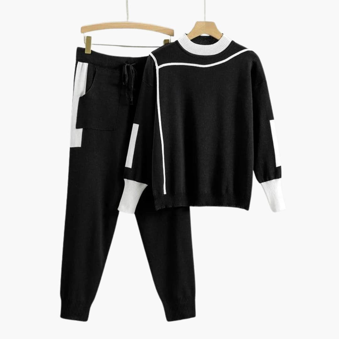 Selene | Two-Piece Sweater Set – Long Sleeves with High-Neck Collar for Women