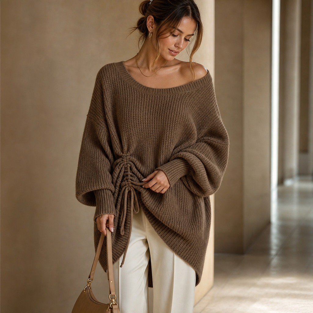Wearbella | Oversized Knit Sweater met Zijdrawstring