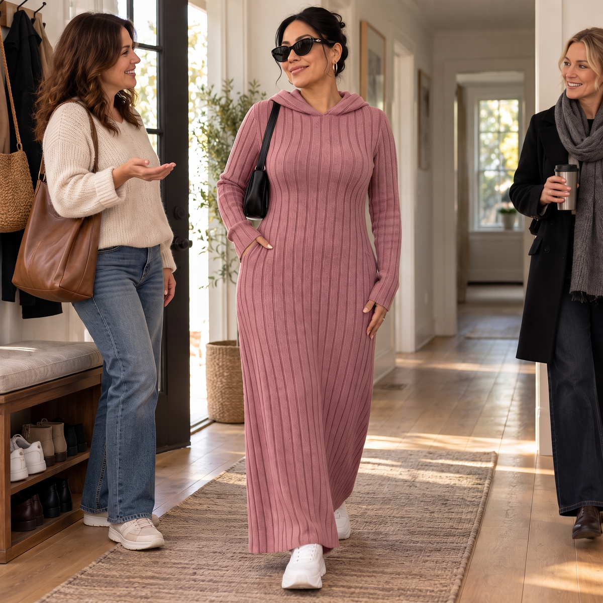 Ribwarm | Hoodie-Maxikleid aus Rippenstrick