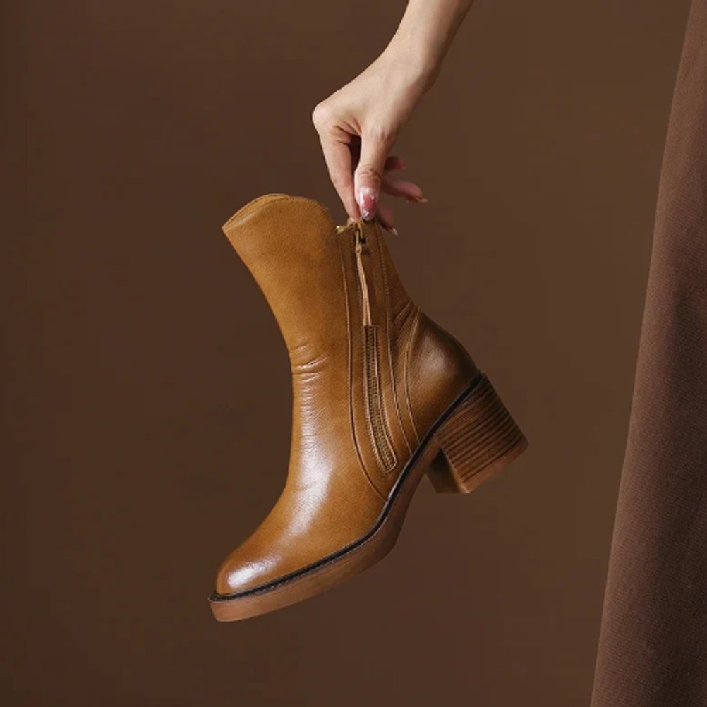 Luciana | Elegante und zeitlosen Leder Stiefeletten mit Blockabsatz