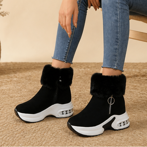 Veluna | Chunky Ankle Boots mit Kunstfellbund für Frauen