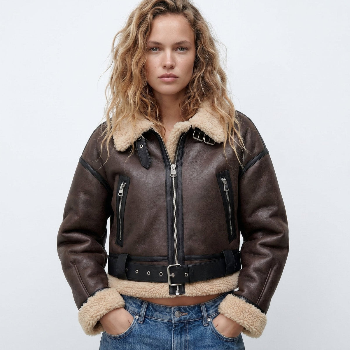 Elfriede | Bomber Jacke – Luxus Doppelseitiges Lammfell für Damen