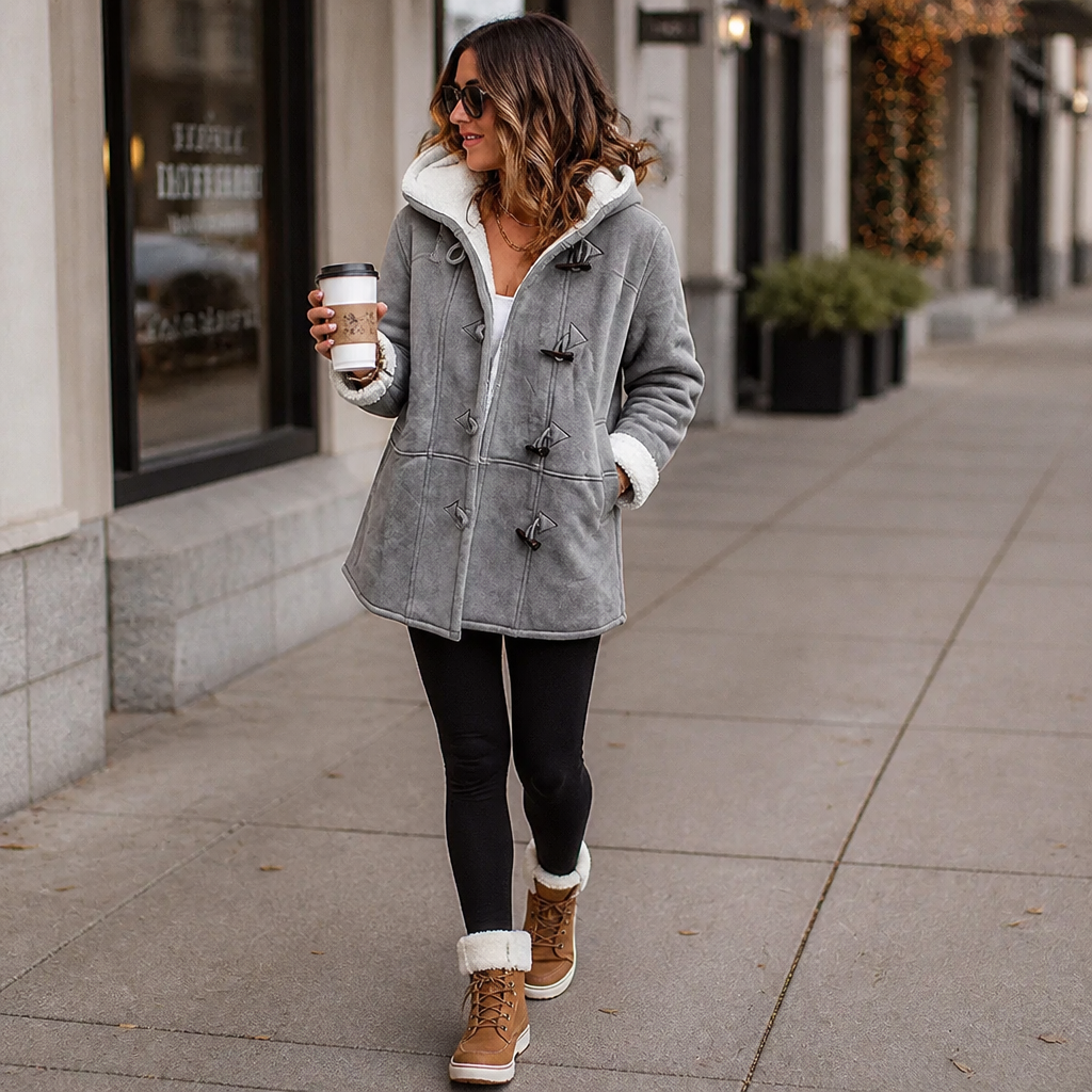 Plushbelle | Faux Shearling Hooded Winter Coat – Warm und Elegant