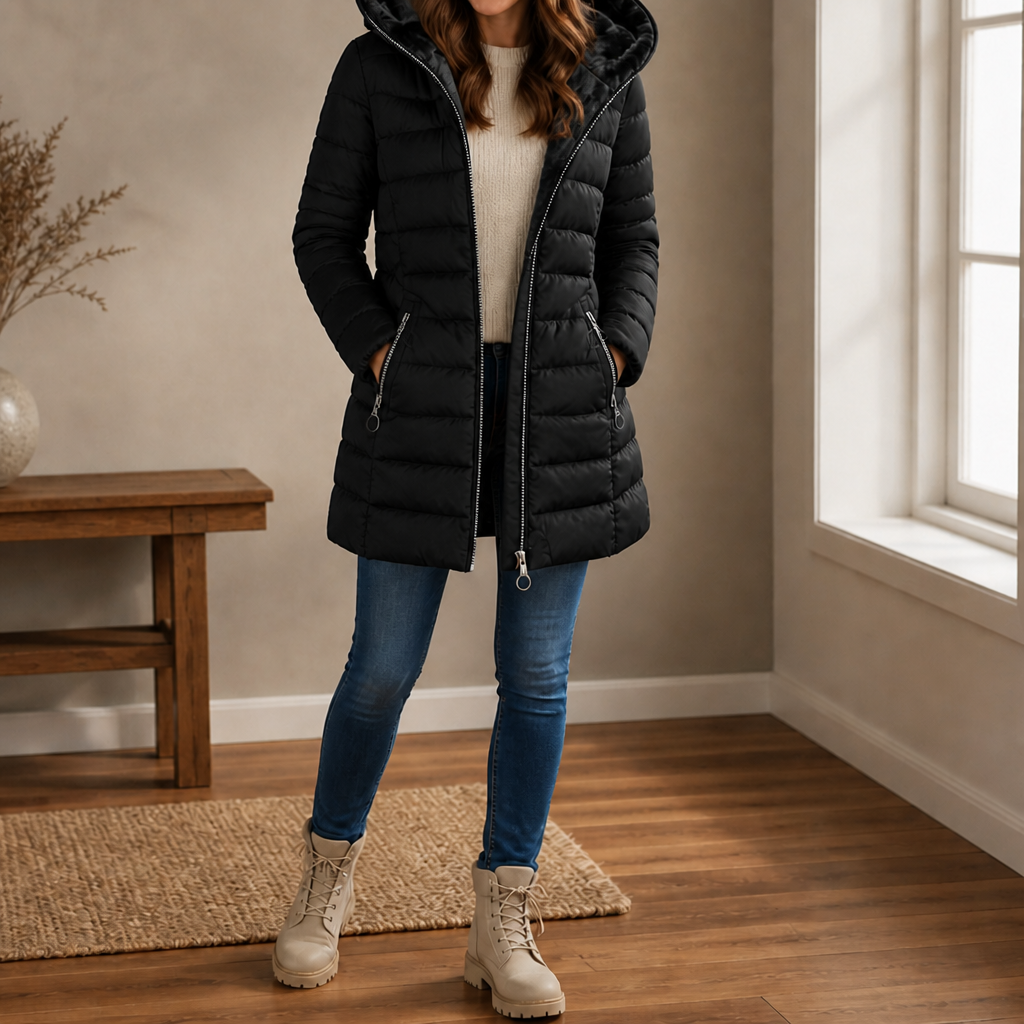 Wintervale | Hooded Longline Puffer Coat met Plush Lining