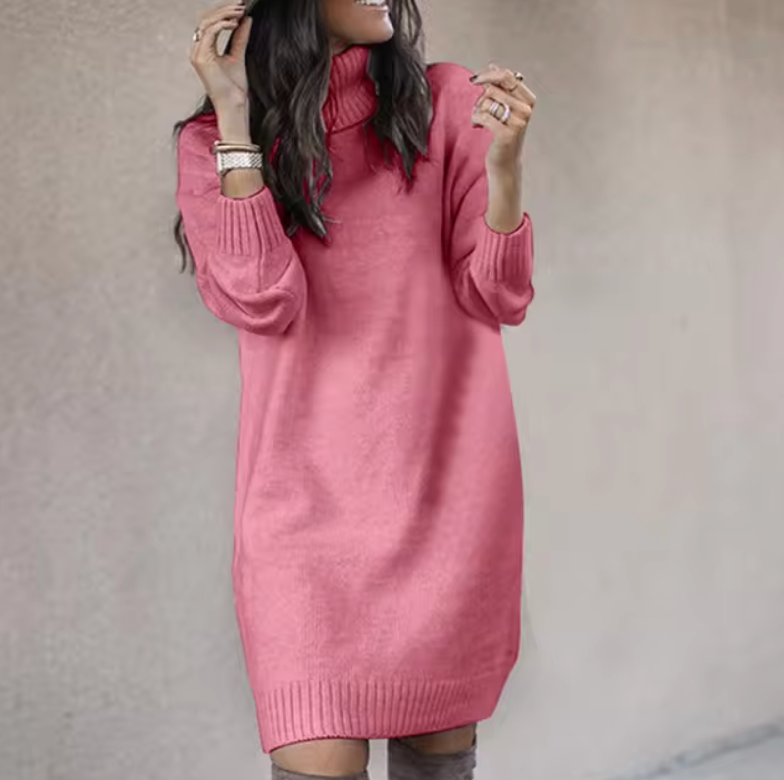 Nadine | Rollkragen Pulloverkleid für Damen in knieumspielender Länge