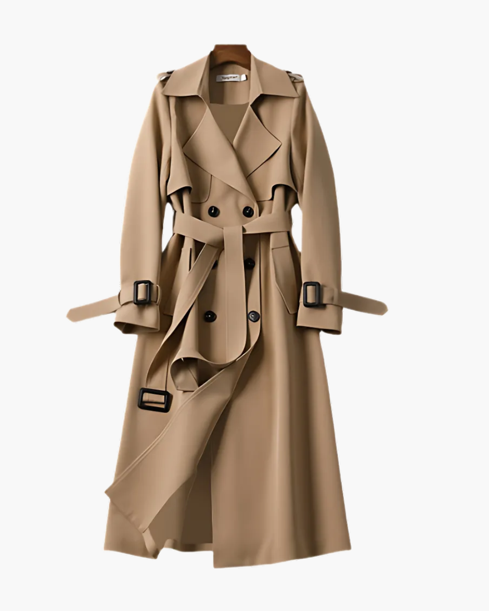 Langer Trenchcoat mit Bindegürtel und Schulterriegeln