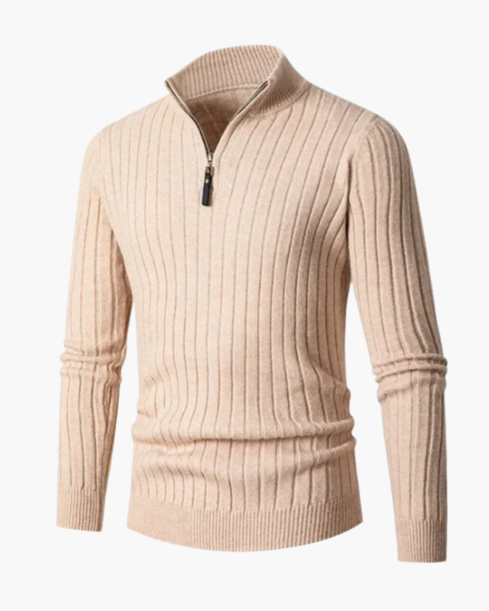 Gerippter Troyer Strickpullover mit Reißverschlusskragen