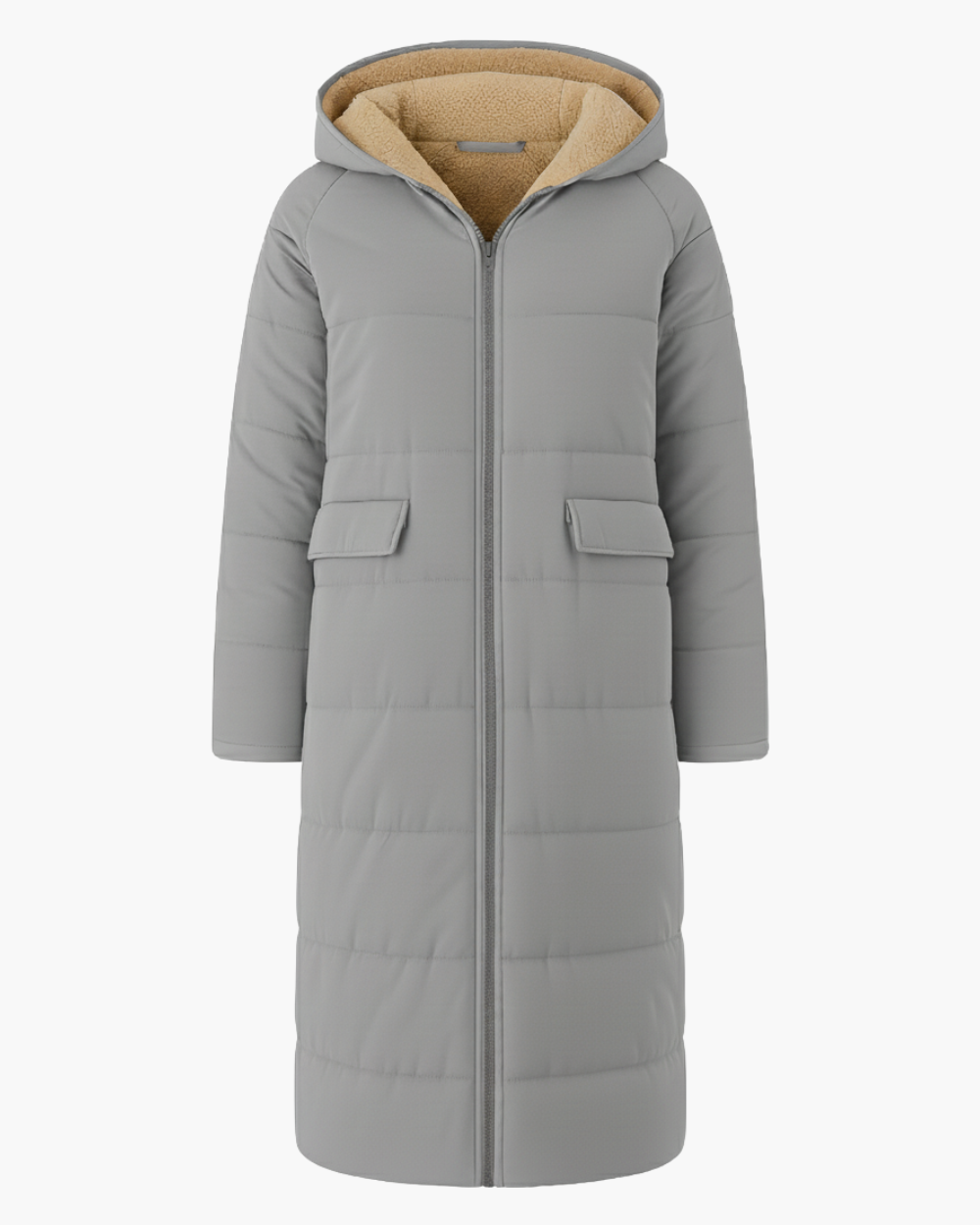 Langer Wintermantel mit Kapuze und Fleecefutter