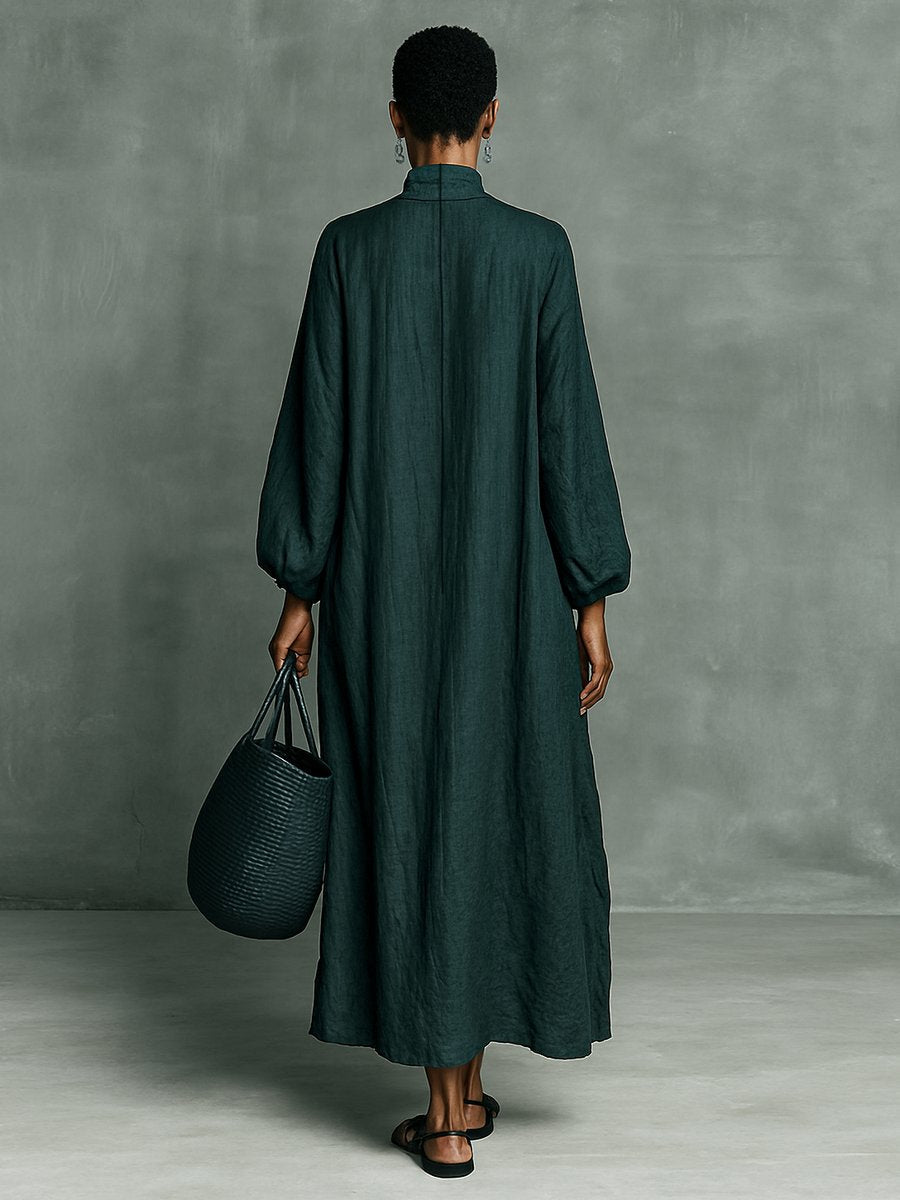 Martina | Besticktes Langarm Maxikleid mit Stehkragen