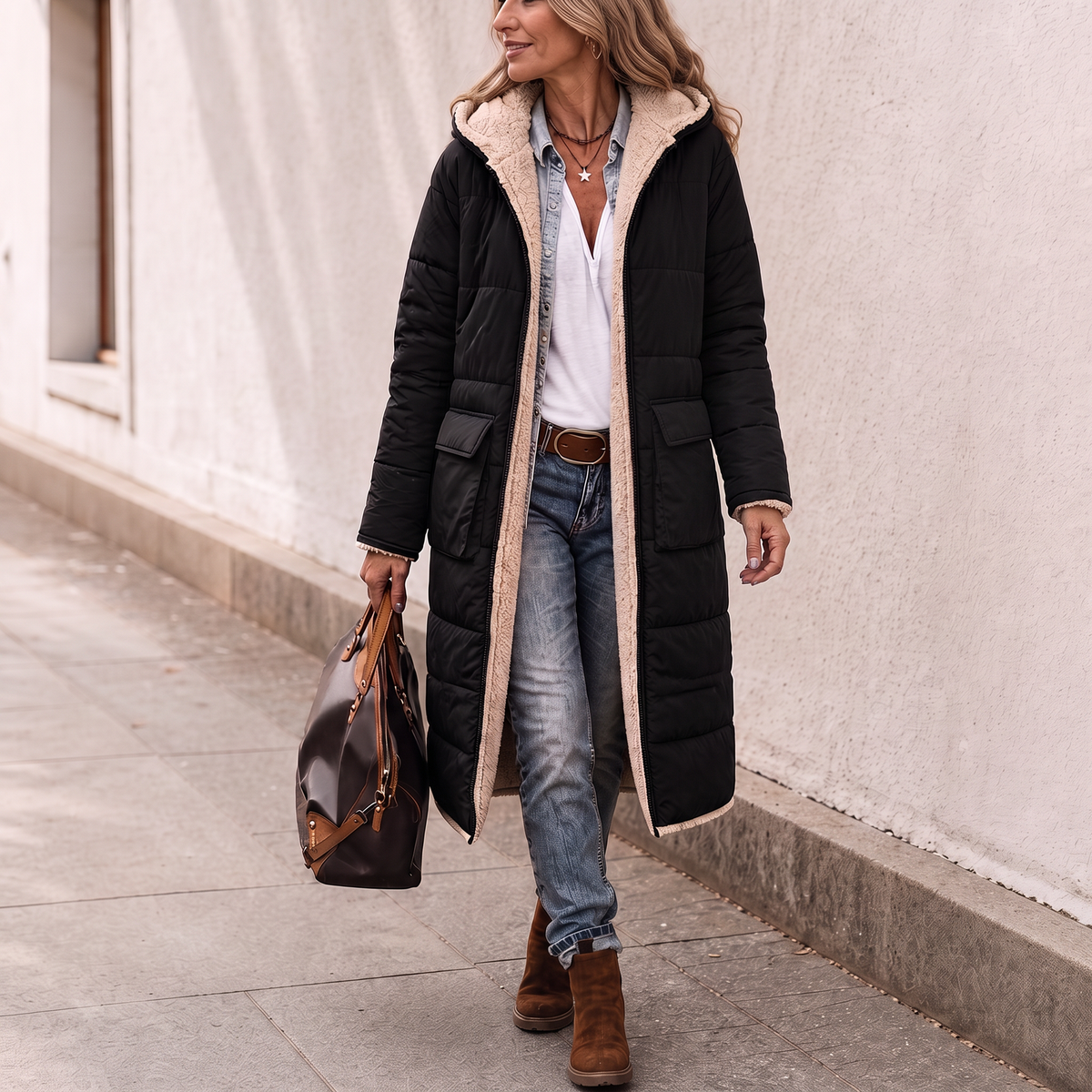 Veluna | Wende Wintermantel – Praktischer Sherpa-Look für Frauen