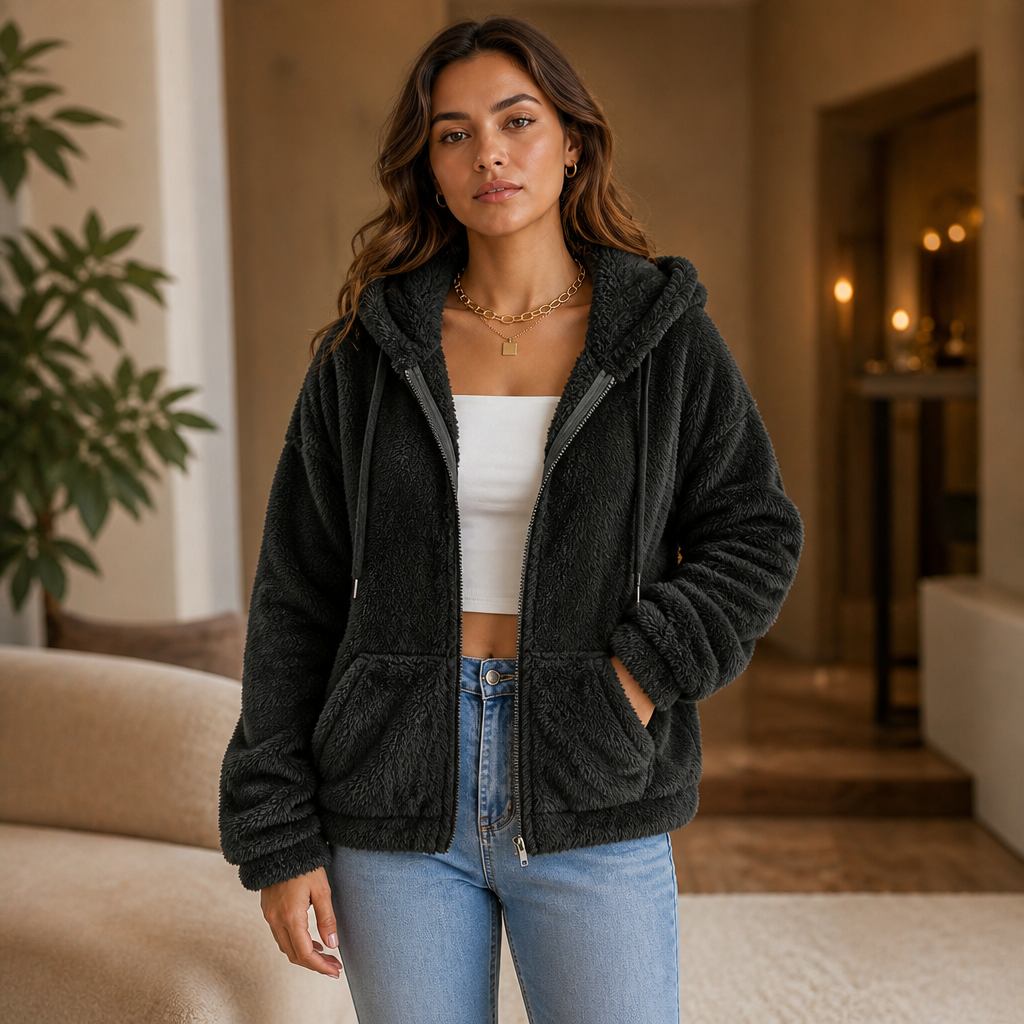 Cloudhug | Hooded Plush Zip-Up Jacket – Kuscheliger Stil für Frauen
