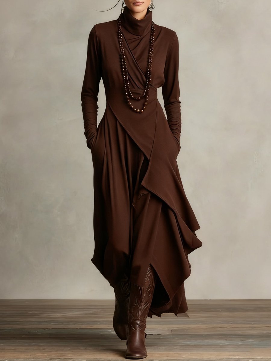 Luisa | Turtleneck Maxi Dress – Elegant Asymmetrical Style