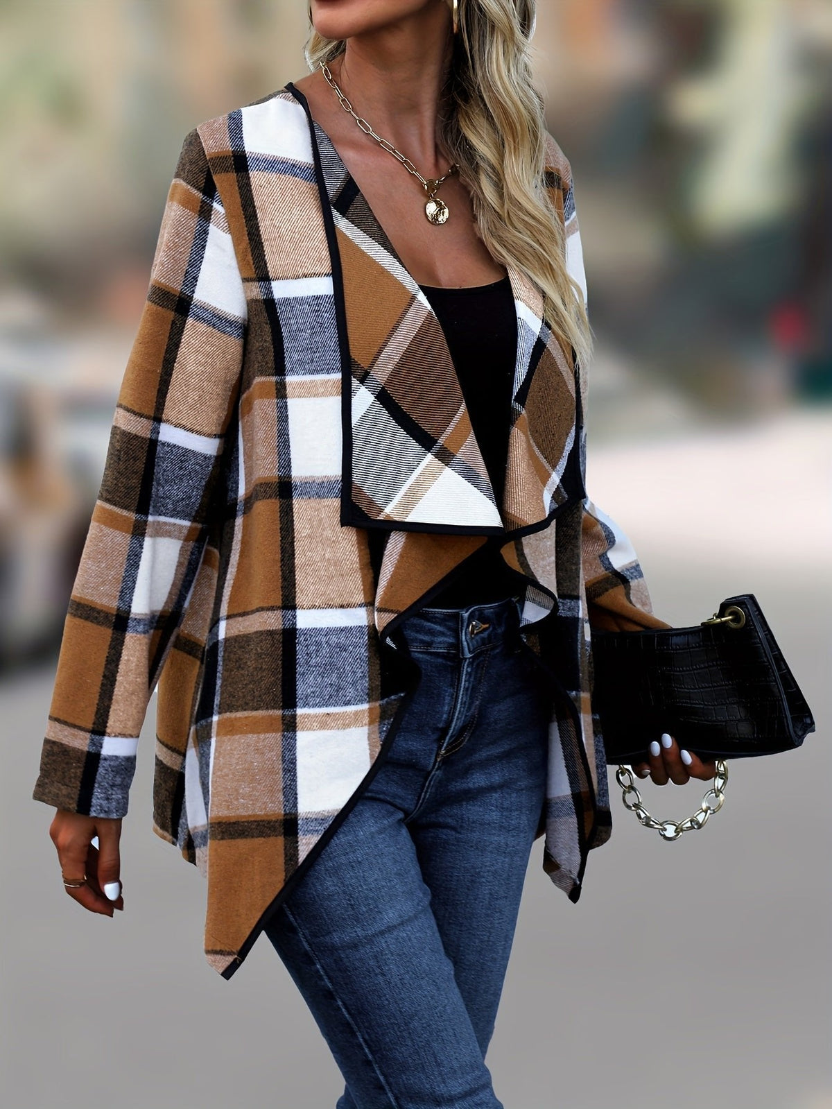 Regina | Draped Plaid Jacket – Effortless Everyday Style for Women