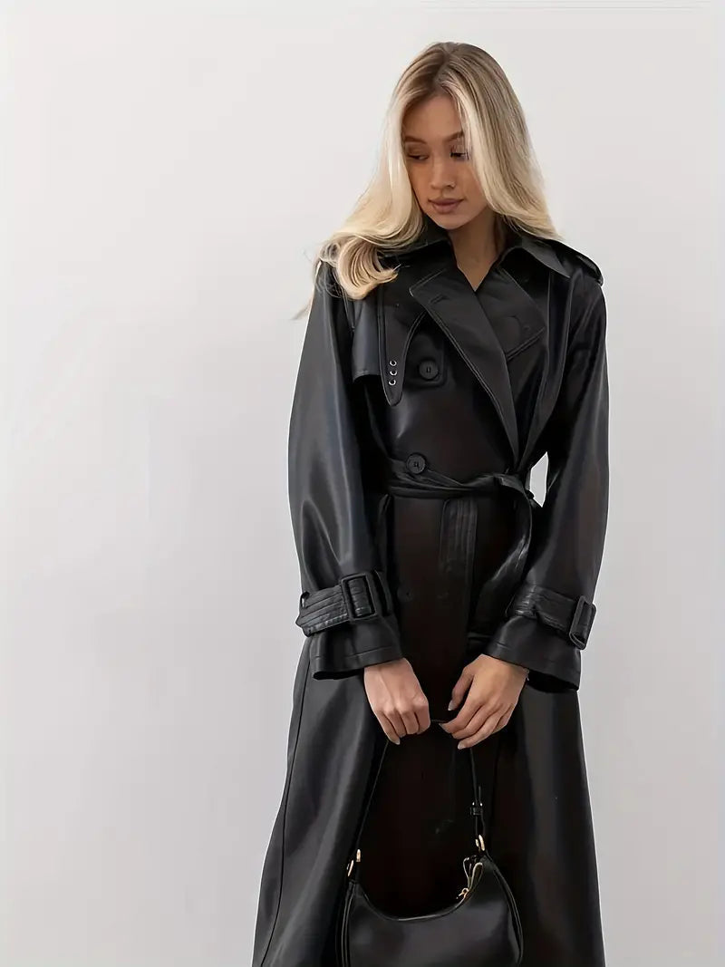 Emma | Schicker und luxuriöser Kunstleder Trenchcoat
