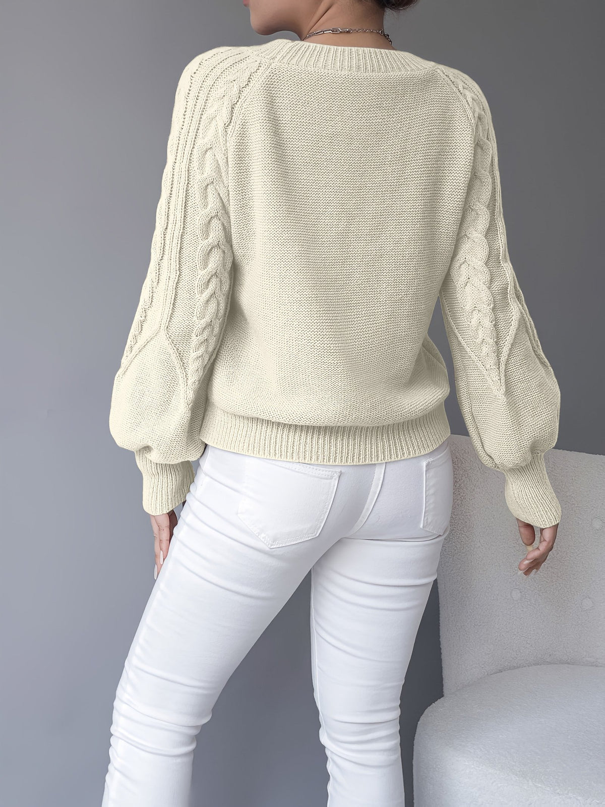 Sabine | Cable-Knit Sweater für Frauen mit Lantern Sleeves