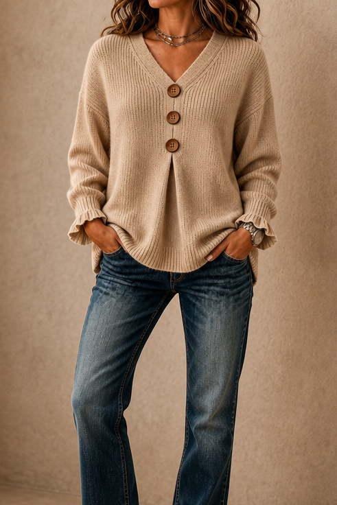 Wearbella | V-neck Ribbed Knit Pullover Sweater voor Dames