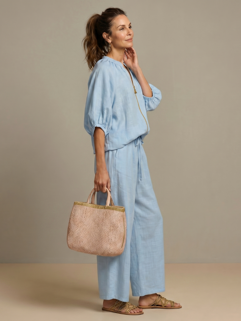 Nadia | Blouson Top Set – Leichte Bluse mit weitem Bein