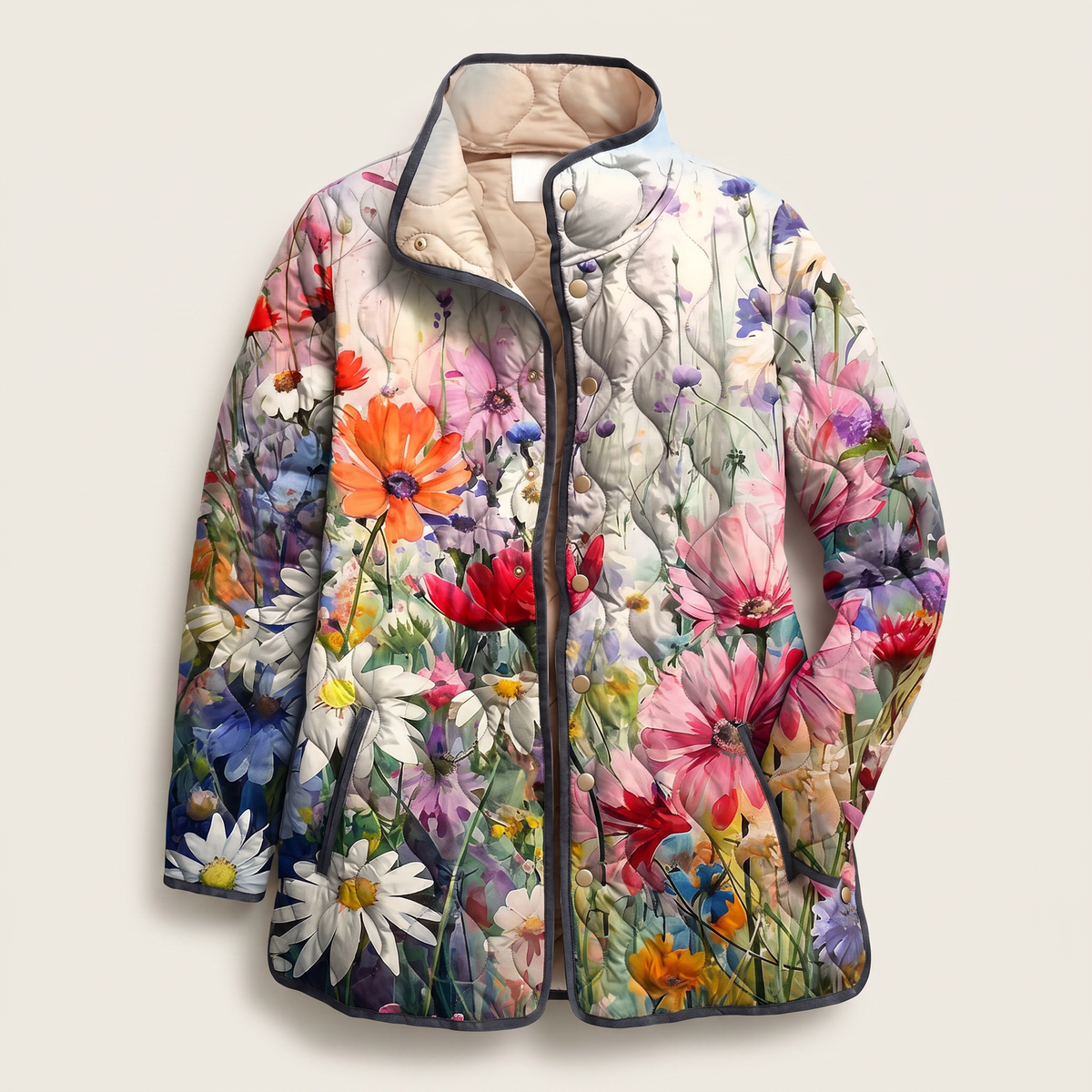 Mira | Quilted Jacket – Eleganter Blumenprint für Damen