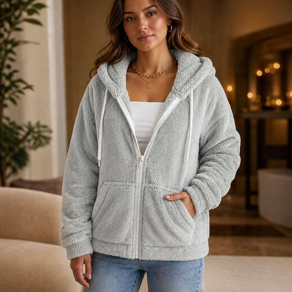 Cloudhug | Hooded Plush Zip-Up Jacket – Kuscheliger Stil für Frauen