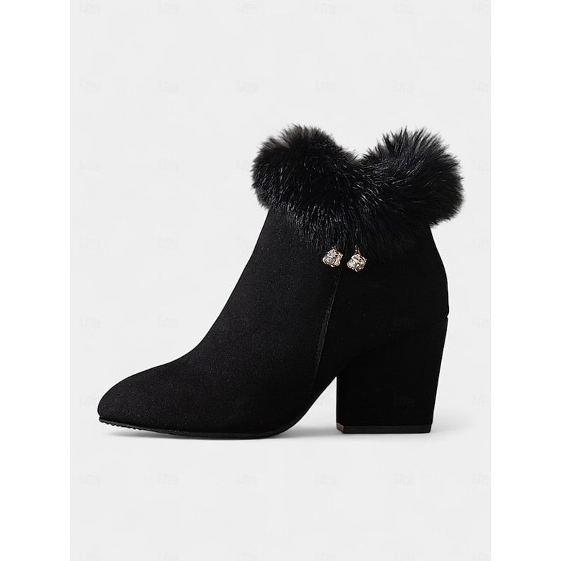 Claire | Ankle Boots mit Blockabsatz und Fellbesatz