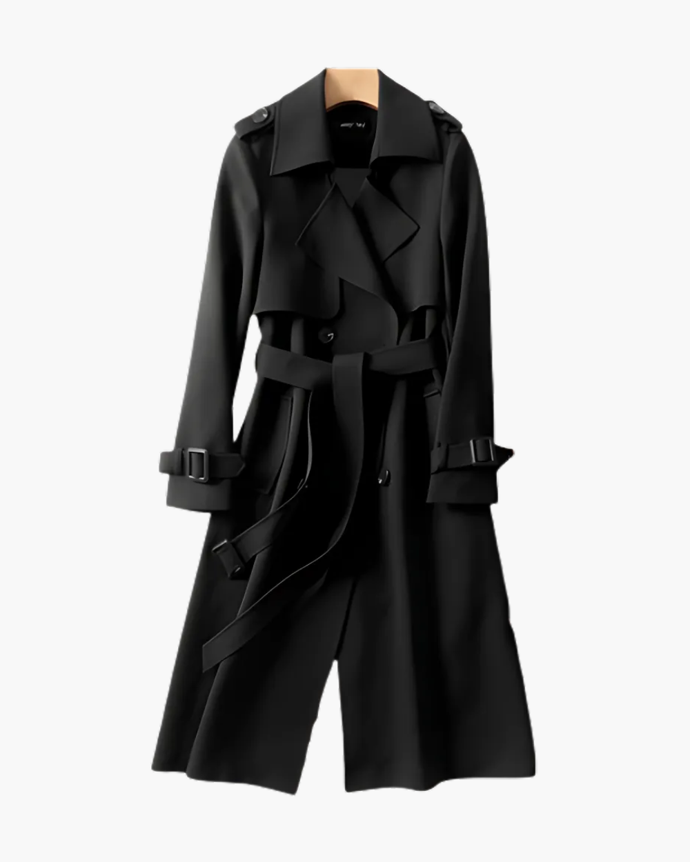 Langer Trenchcoat mit Bindegürtel und Schulterriegeln