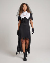 Leni | Fließender Umhang Düsteres Nonnen Halloween Kleid