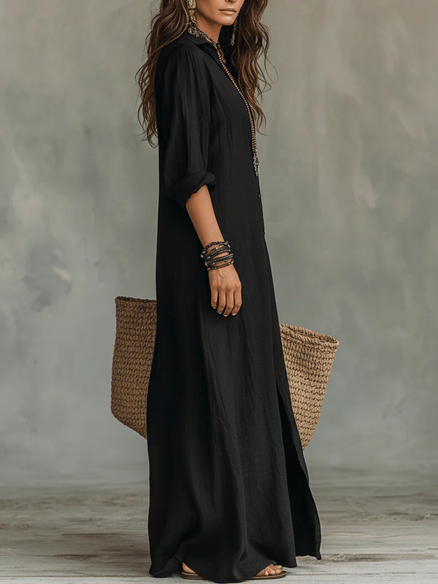Emma | Stilvolles und vielseitiges Langarm Maxi Shirtkleid