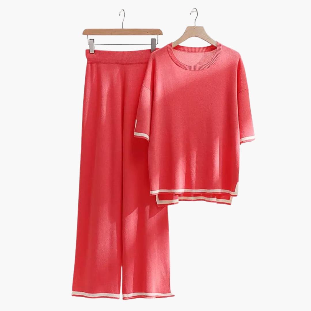 KnitStyle | Knit Set – Relaxed Short-Sleeve Top and Wide-Leg Trousers for Women