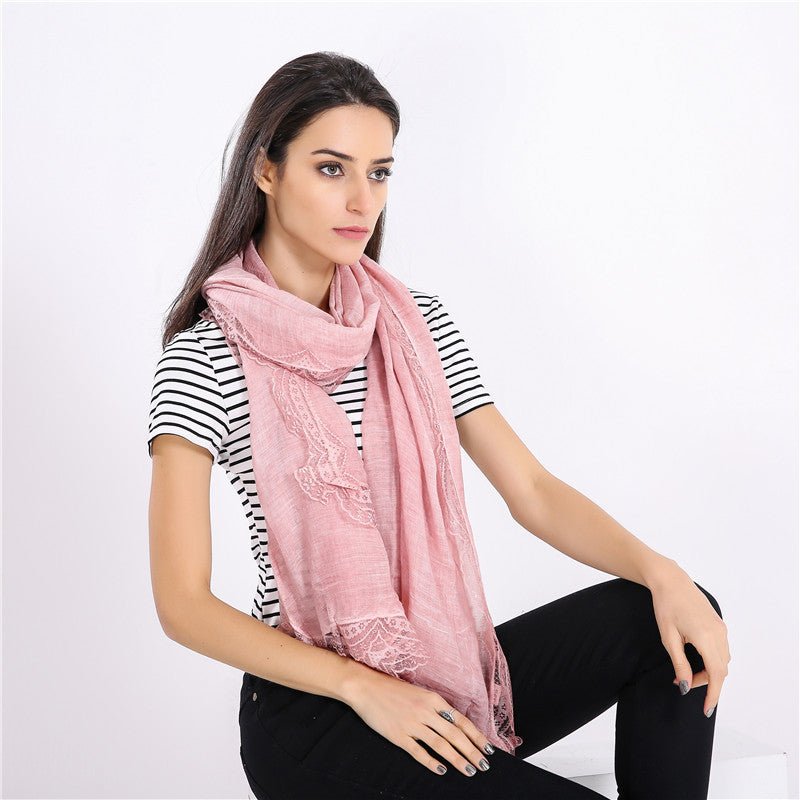 Drune | Linen Scarf with Lace Trim – Elegant Oversized Wrap
