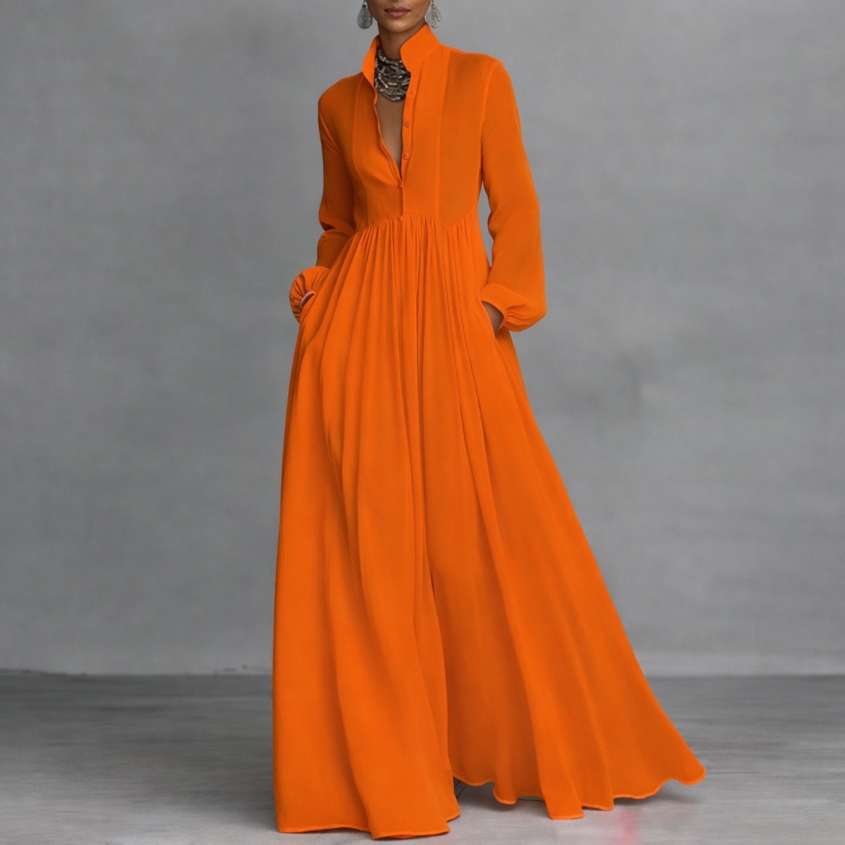 Vanessa | Elegantes und müheloses Langarm Maxi Hemdkleid
