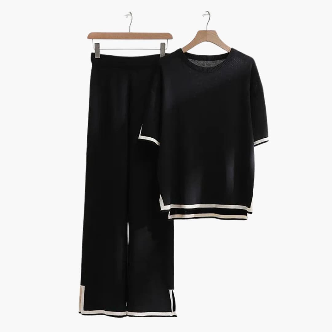 KnitStyle | Knit Set – Relaxed Short-Sleeve Top and Wide-Leg Trousers for Women