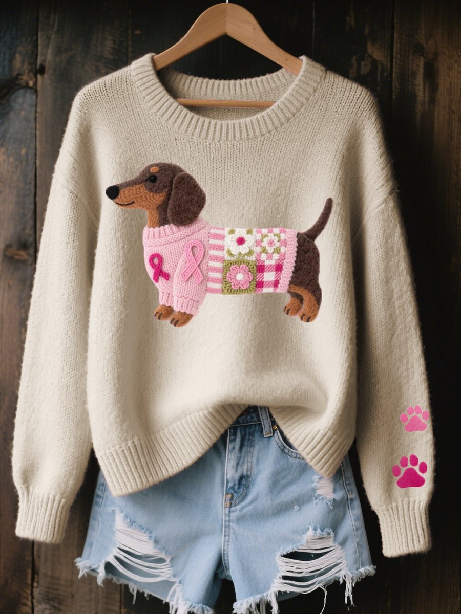 Doreen | Charmanter Dackel Patchwork Strickpullover