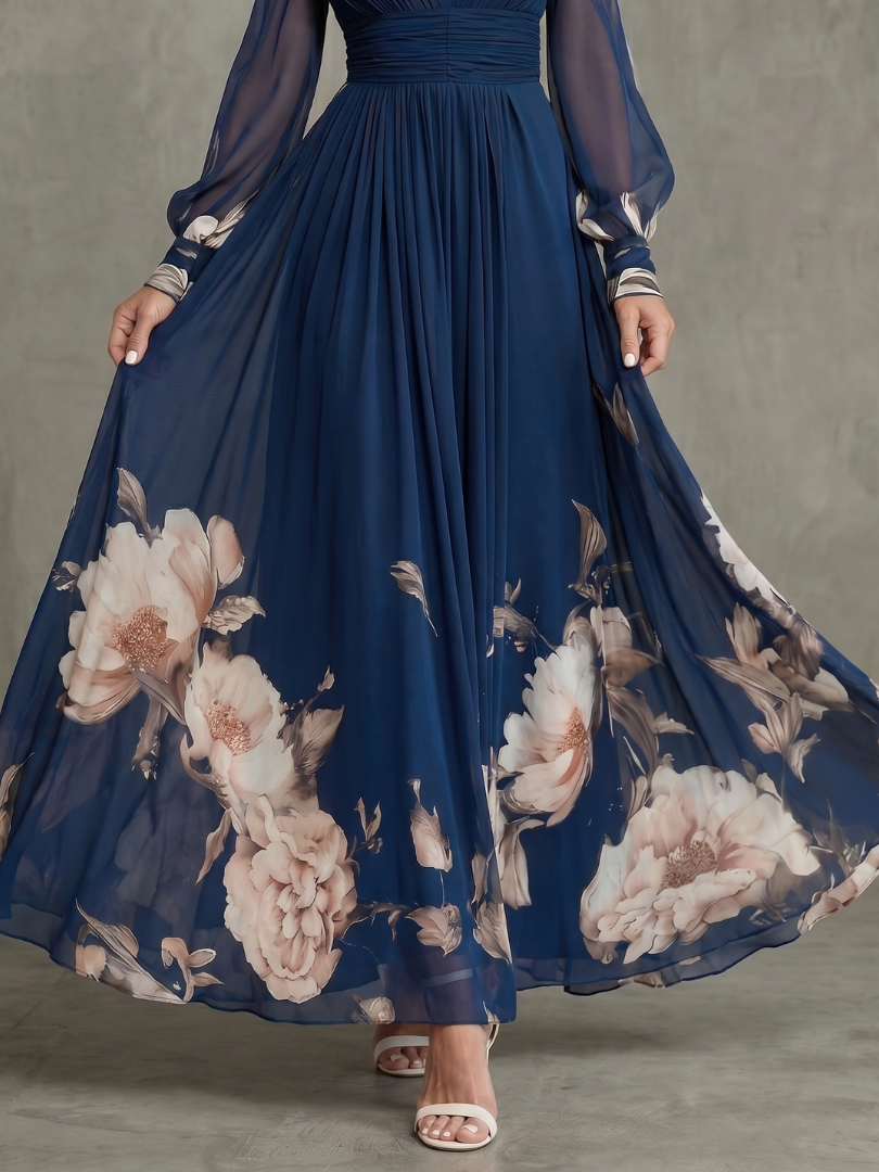 Ziva | Maxi Dress mit Plisseefalten und transparenten Ärmeln