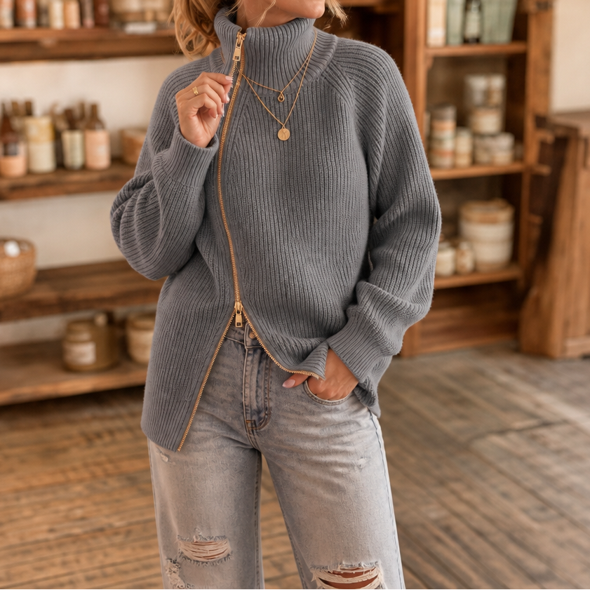 Wearbella | Asymmetrische Rits Ribbed Trui