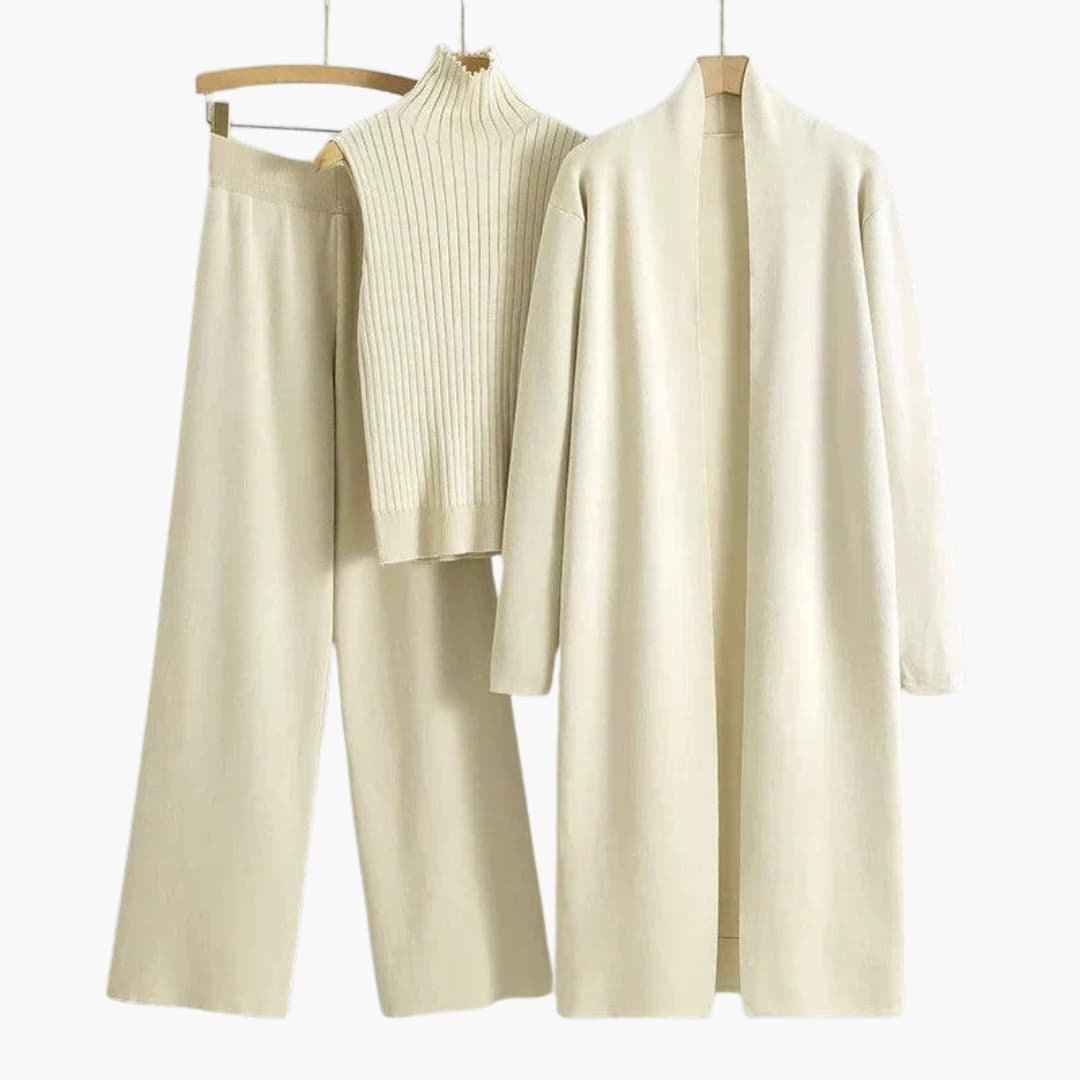 Knitwear | Three-Piece Knit Set with Sleeveless Roll Neck and Wide-Leg Trousers