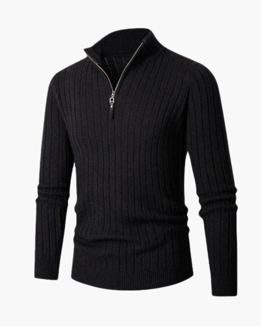 Gerippter Troyer Strickpullover mit Reißverschlusskragen