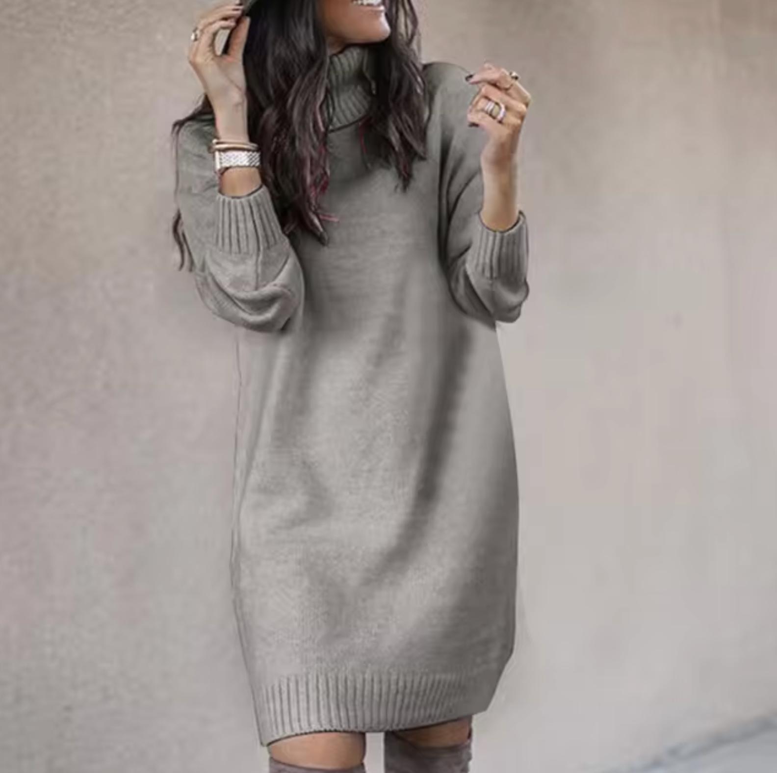 Nadine | Rollkragen Pulloverkleid für Damen in knieumspielender Länge